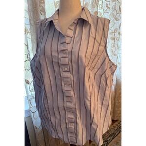 Talbots size 20W Blue Stripe Sleeveless Professional Blouse, No-Iron Cotton